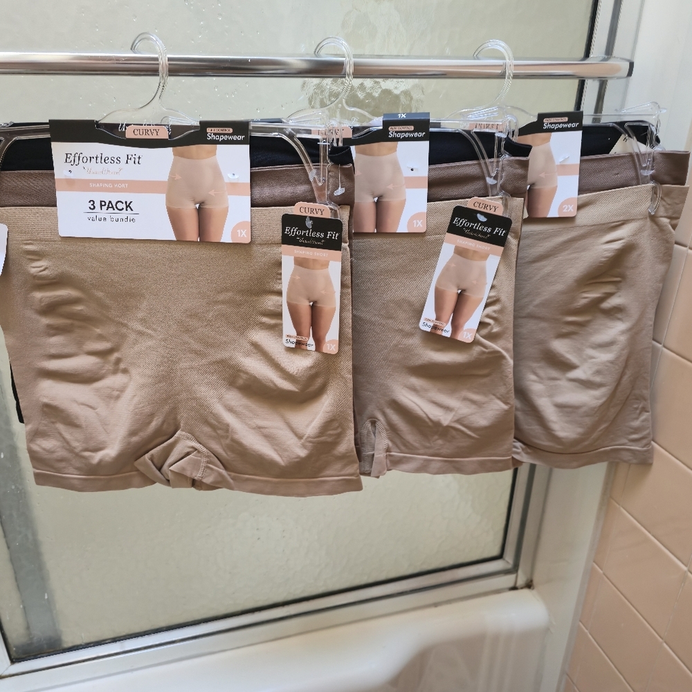 NWT Multicolored Curvy, Effortless Fit 3Pk Shapewear by UnderWhere? 1X & 2X. $35